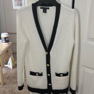 T Tahari Cream and Black Cardigan with Gold Buttons